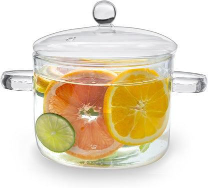 2L Clear Glass Simmer Pot with Lid & Strainer | Heat-Resistant Borosilicate Glass Pot for Potpourri | Simmer Pot for Home Fragrance | Glass Pots for Cooking on Stove | Anti-Scald Handles1