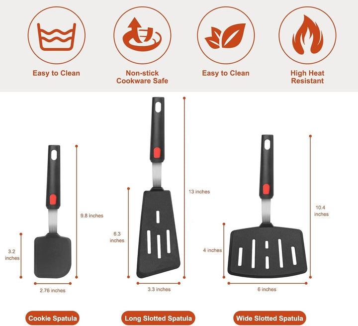 Silicone Spatula Turner Set of 3, Heat Resistant 600°F & Bpa-Free Flexible Rubber Spatulas for Nonstick Cookware, Kitchen Utensils for Flipping Eggs, Fish, Burgers, Pancakes, Cookie, Crepes+2