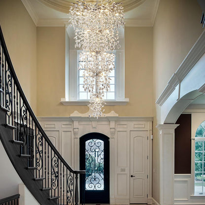 118" Large Crystal Chandelier for High Ceiling, 28-Light Silver Tree Branch Chandelier for High Ceilings, Staircase, Foyer, Entryway, Living Room, Luxury Long K9 Crystal Raindrop Tiered Chandeliers9