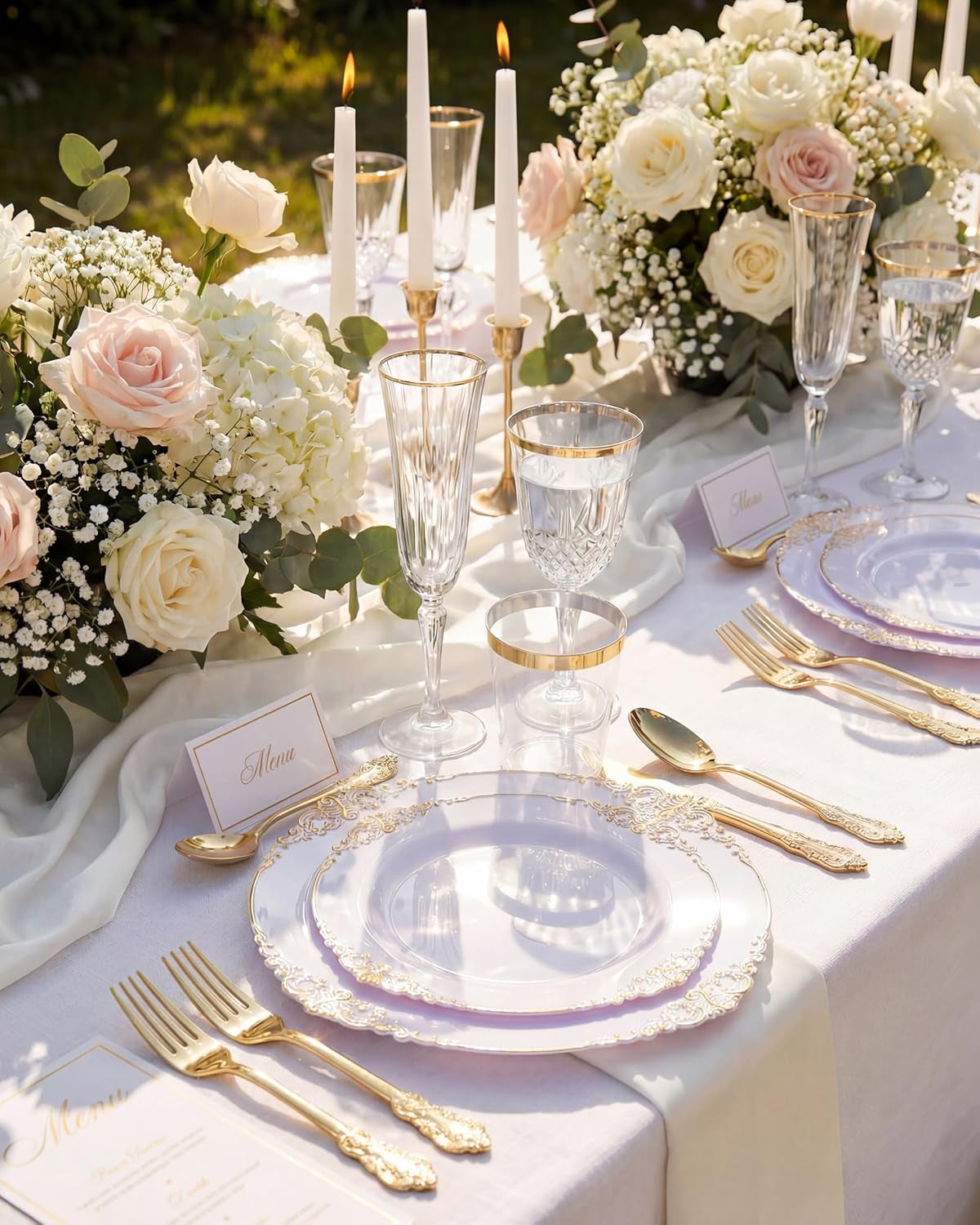 350pcs-gold-plastic-plates-disposable-dinnerware-set-for-50-guests