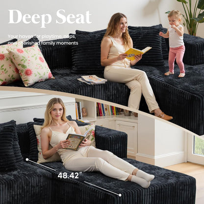 130'' U Shaped Sectional Couches for Living Room, Modular Boneless Cloud Sofa with 2 Chaise Lounges, 4-In-1 Flexible Combination Layered Foam Cushion Deep Seat Corner Couch, No Assembly Black4