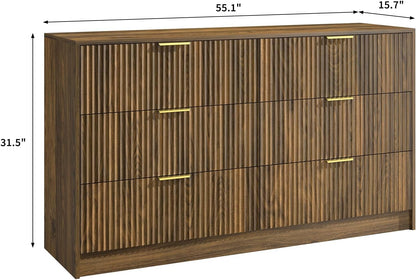 3-Piece Modern Bedroom Furniture Set, Walnut丨6-Drawer Dresser & 1-Drawer Nightstands Set of 2, Natural Wooden Dresser and Nightstand Sets for Bedroom, Hallway5