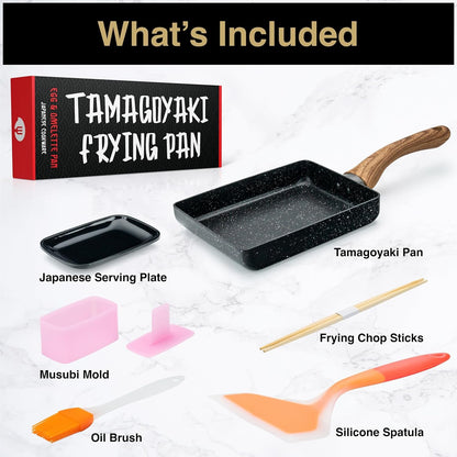 Oleex Tamagoyaki Pan Set – Japanese Omelette Pan with Kitchen Cooking Tools like Musubi Mold, Spatula & Other Omelet Accessories – Multifunctional Pfoa-Free Nonstick Square Frying Pan – 5X7 Inches2