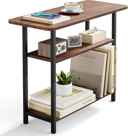 Side Table for Living Room, 3-Tier End Table for Small Space with Wide Storage Tabletop, Rustic Brown Narrow Nightstand for Bedroom, Sofa Couch1
