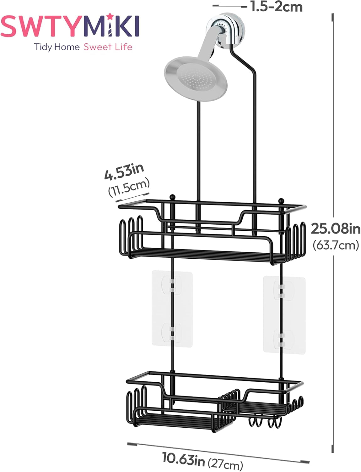 bathroom-shower-caddy-hanging-extended-length-2-tier-rustproof-over-shower-head-organizer-no-drilling-bathroom-shelf-with-14-hooks-soap-holder-anti-swing-rack-black-medium