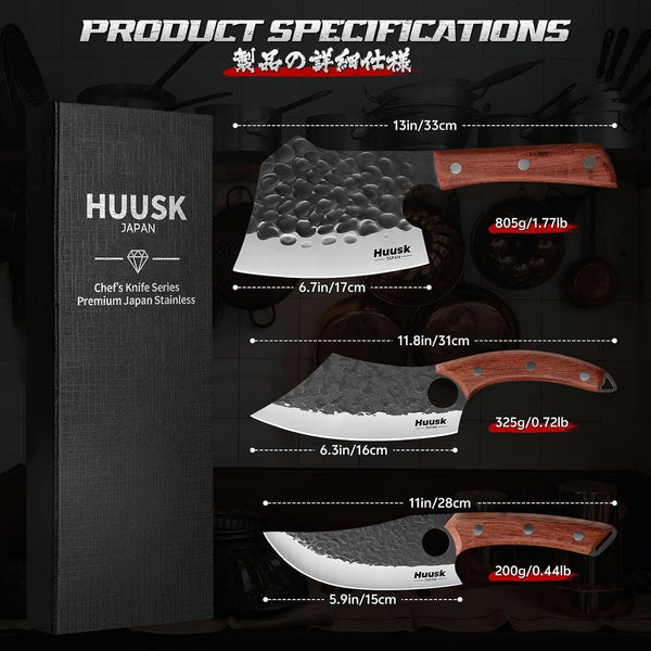 Butcher Knife Set of 3 - Meat Cleaver Knife Set for Meat Processing7