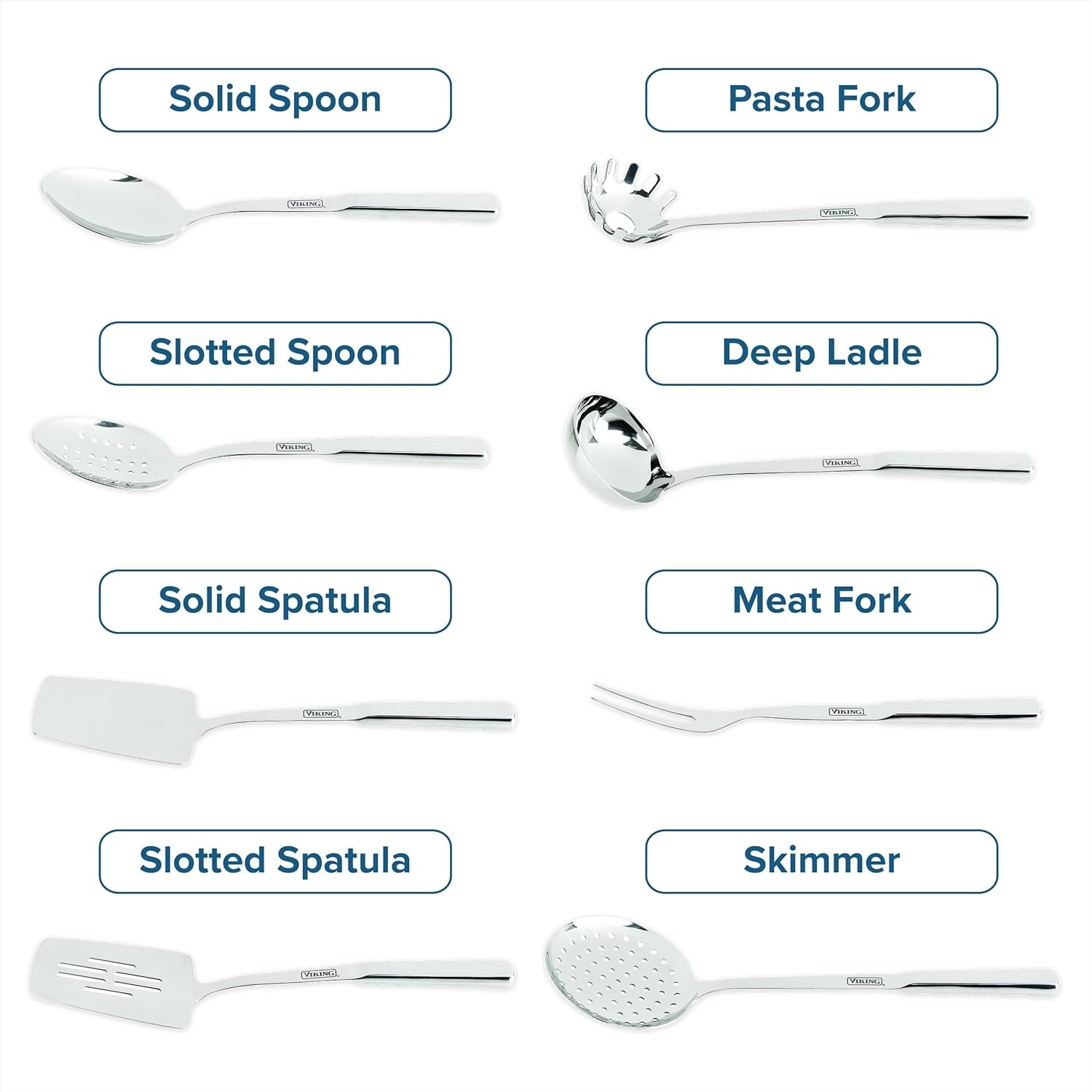 viking-kitchen-utensils-set-8-piece-stainless-steel-cooking-utensil-set-includes-spatulas-spoons-pasta-fork-deep-ladle-meat-fork-and-skimmer-silver