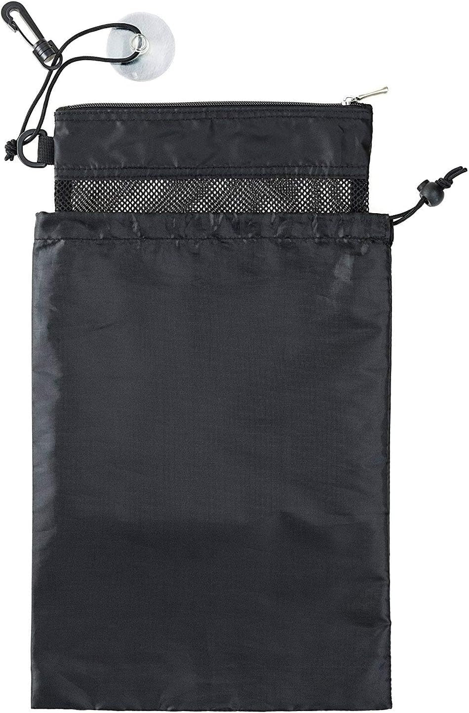 shower-bag-tote-mesh-caddy-toiletry-organizer-12-l-x-9-w-compact-and-lightweight-with-suction-cup-cord-for-hanging-zipper-and-drawstring-pouch-14-l-x-10-w-black
