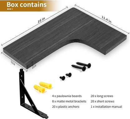 Corner Floating Shelves Wall Mounted Set of 4, Rustic Wood Storage Display Shelves for Home Decor, Bathroom, Kitchen, Bedroom, Living Room, Office (Black)4