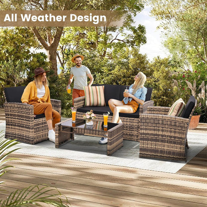 4 Piece Patio Furniture Set, Outdoor Wicker Conversation Set2