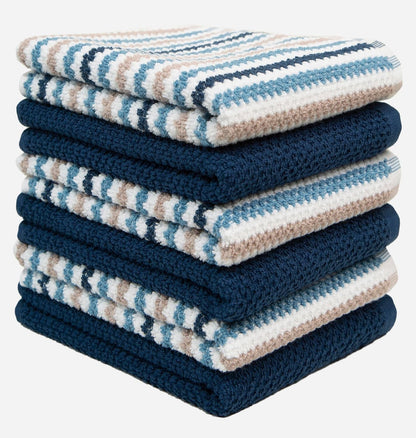 Bumble Kitchen Towels 6 Pack 100% Cotton 16"X26" - Blue Wide Stripe | 430 GSM Soft Kitchen Hand Towels with Hanging Loop, Highly Absorbent & Durable for Washing and Drying Dishes5