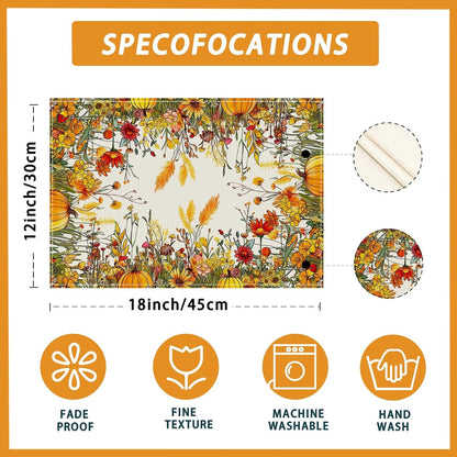 Fall Wild Flowers Placemats Set of 6 Table Decor 12X18 Inch5