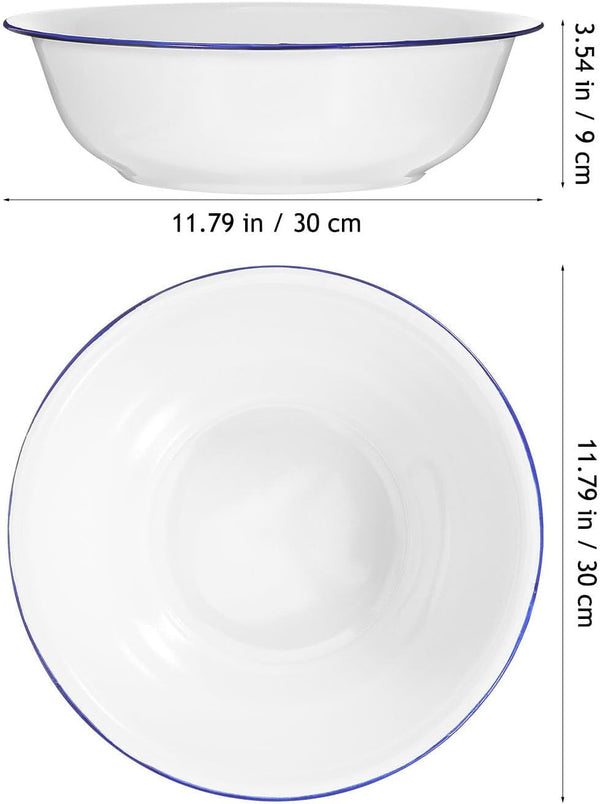 Vintage Enamel Mixing Bowl, 11.81 Inch Large White Enamel Wash Basin for Dough, Fruit, Salad, Popcorn, Farmhouse Retro Enamelware with Smooth Surface, Easy to Clean6