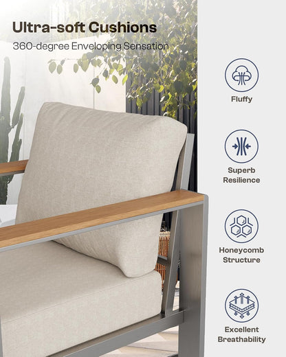 Aluminum Outdoor Patio Furniture Set with Coffee Table, 4 Piece Patio Conversation Sets with Washable Thick Cushions, Outdoor Sectional Furniture Set for Porch, Balcony, Deck, Silver7