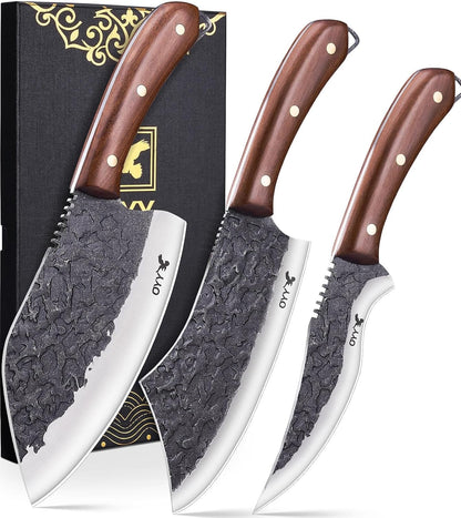 3PCS Hand Forged Butcher Knife Set, Meat Cleaver Chef Knife & Boning Knife1