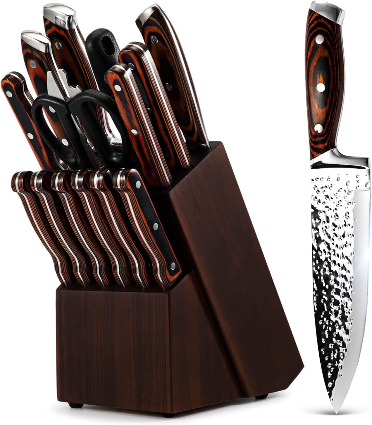 kitchen-knife-set-15-piece-knife-set-with-block-wooden-self-sharpening-for-chef-knife-set-high-carbon-japan-stainless-steel-hammered-collection-knife-block-set-with-steak-knives-boxed-knife-set-hammered-collection-japan-stainless-steel-with-6pcs-steak-knives