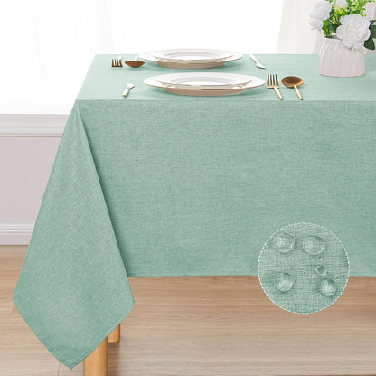 Rectangle Faux Linen Tablecloth - Waterproof Spill-Proof Wrinkle and Stain Resistant Table Cloth Washable Decorative Farmhouse Table Cover for Kitchen Dining Party, 52 X 70 Inch, Sage Green2