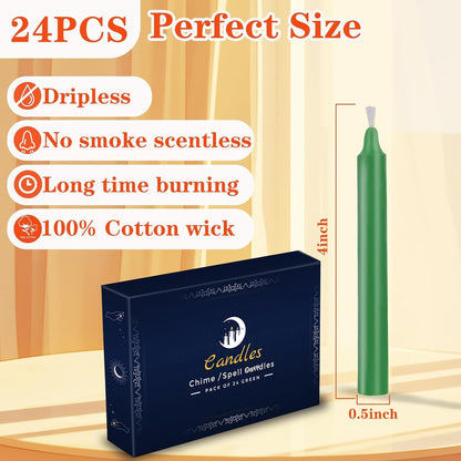 24 Pack Green Spell Chime Candles – Premium Mini Unscented Taper Candles for Rituals, Prayer, Birthdays, Meditation, Altar, Spells, Chime Candles - 4 Inch Tall - Ideal for Witches2