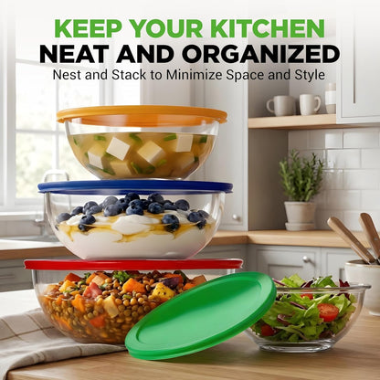 4‑Piece Glass Mixing Bowls with Lids – Premium Borosilicate Glass Bowl Set (1 QT‑3.7 QT) – Non‑Toxic Bowls with Airtight Lids for Mixing, Baking, Serving & Storage6