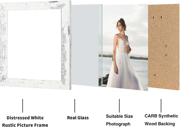 8X10 Picture Frame Set of 4, High Definition Glass Distressed White Frame, 8 X 10 Wood Photo Frames for Tabletop Display and Wall Mounting3