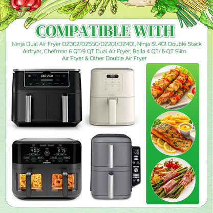 300PCS Disposable Air Fryer Liners for Ninja Dual/Bella Airfryer | Rectangle Air Fryer Parchment Paper Compatible with Ninja Dualzone DZ201/ DZ401/ DZ550/ DZ302, Bella Slim Air Fryer & More3