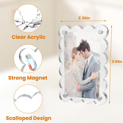 10 Pack 2.36 X 3.54 Inch Acrylic Fridge Magnetic Frame Scalloped, Double Sided Polaroid Frame, Refrigerator Magnet Picture Frame for Fujifilm Instax Mini2