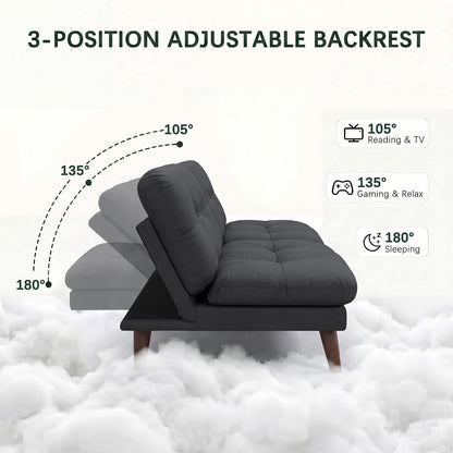 68'' Convertible Futon Sofa Bed, Dark Grey Linen Futon Couch4