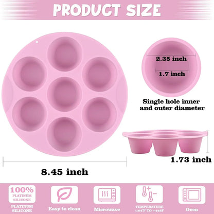 2 Pack Silicone Egg Bite Molds for Air Fryer, Nonstick 7 Cups Air Fryer Muffin Pan for Baking Egg Bite, Mini Muffins, Tart, Mini Cupcake and Quiche (Pink + Green)3