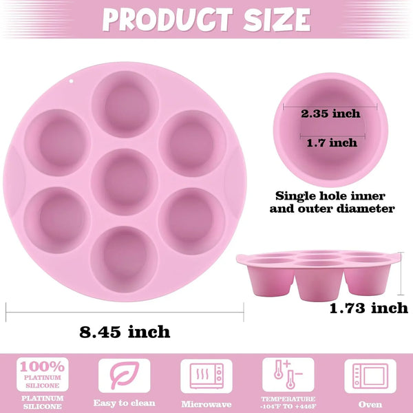 2 Pack Silicone Egg Bite Molds for Air Fryer, Nonstick 7 Cups Air Fryer Muffin Pan for Baking Egg Bite, Mini Muffins, Tart, Mini Cupcake and Quiche (Pink + Green)3