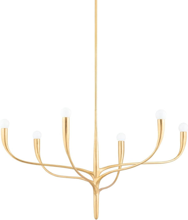 Labra 6-Light Chandelier | Vintage Gold Leaf Finish | Made of Steel | Damp-Rated for Bathroom Use | Adjustable Hang Height 26-80" | 36.75" Dia X 20" H | 9606-VGL1