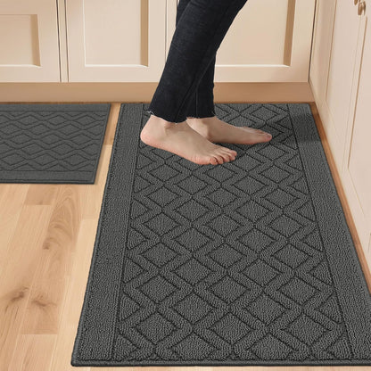 48X20Inch/30X20Inch Kitchen Rug Mats,Grey | Made of Polypropylene 2 Piece Soft Kitchen Mat for Floor Specialized in anti Slippery and Machine Washable Kitchen Runner Rug1