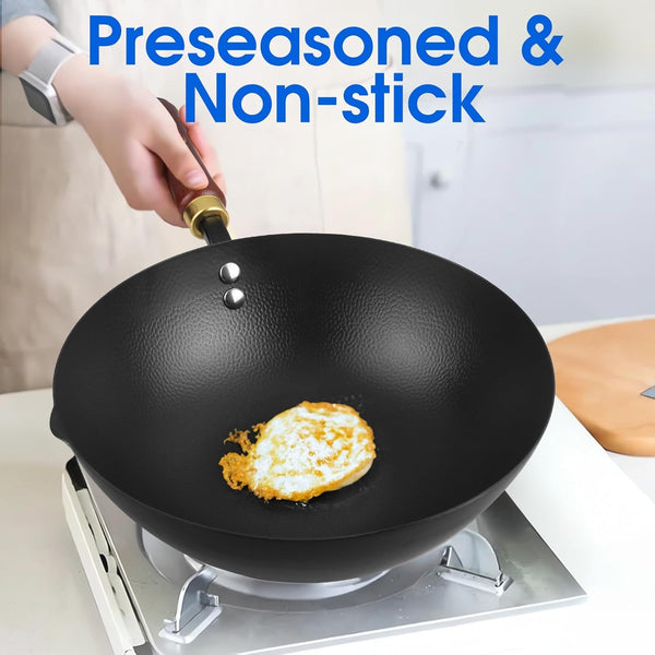 10 Inch Carbon Steel Wok for Electric, Induction and Gas Stoves (Lid and User Guide Video Included)6
