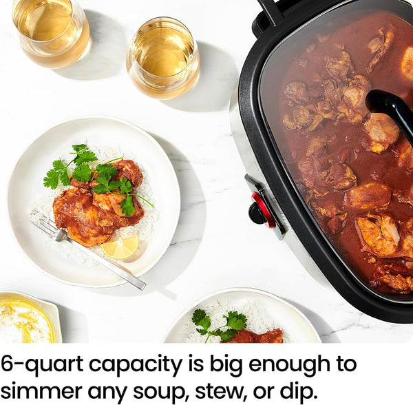 6-Quart Slow Cooker, Electric Countertop Cooking, Stovetop & Oven-Safe Removable Insert for Browning & Sautéing, Family-Size Soups & Stews, Nonstick & Dishwasher-Safe Interior,Stainless Steel6