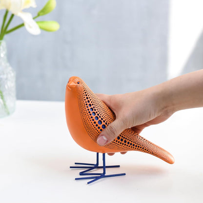 Bird Figurine, Modern Sculpture and Statues for Home Decor, Animal Statues for Bookshelf, Table, Entryway, Fireplace, Resin Decorative Sculpture with Chic Polka Dots Art Design (Orange)5