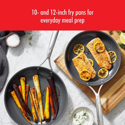 Energy plus 2-Pc Stainless Steel Ceramic Nonstick 10-In & 12-In Fry Pan Set | Non-Toxic, Food-Safe, Ceramic Nonstick Coating for Quick Release. Induction Cookware Compatible for All Cooktops.2