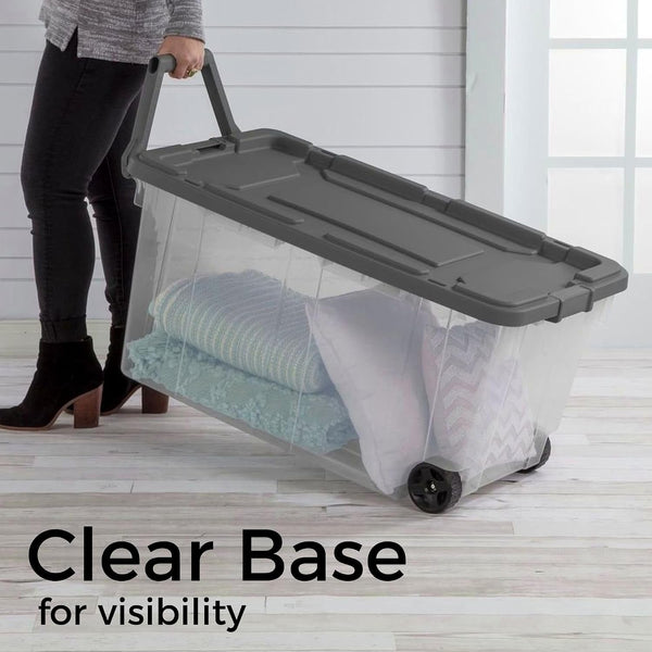 Extra Large Clear Wheeled Storage Bin, 40 Gallon, Plastic Container with Latch Lid and Pull Handle for Closet, Garage, Office2