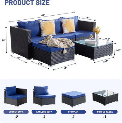 5 Piece Rattan Patio Furniture Set, Outdoor Patio Conversation Set7