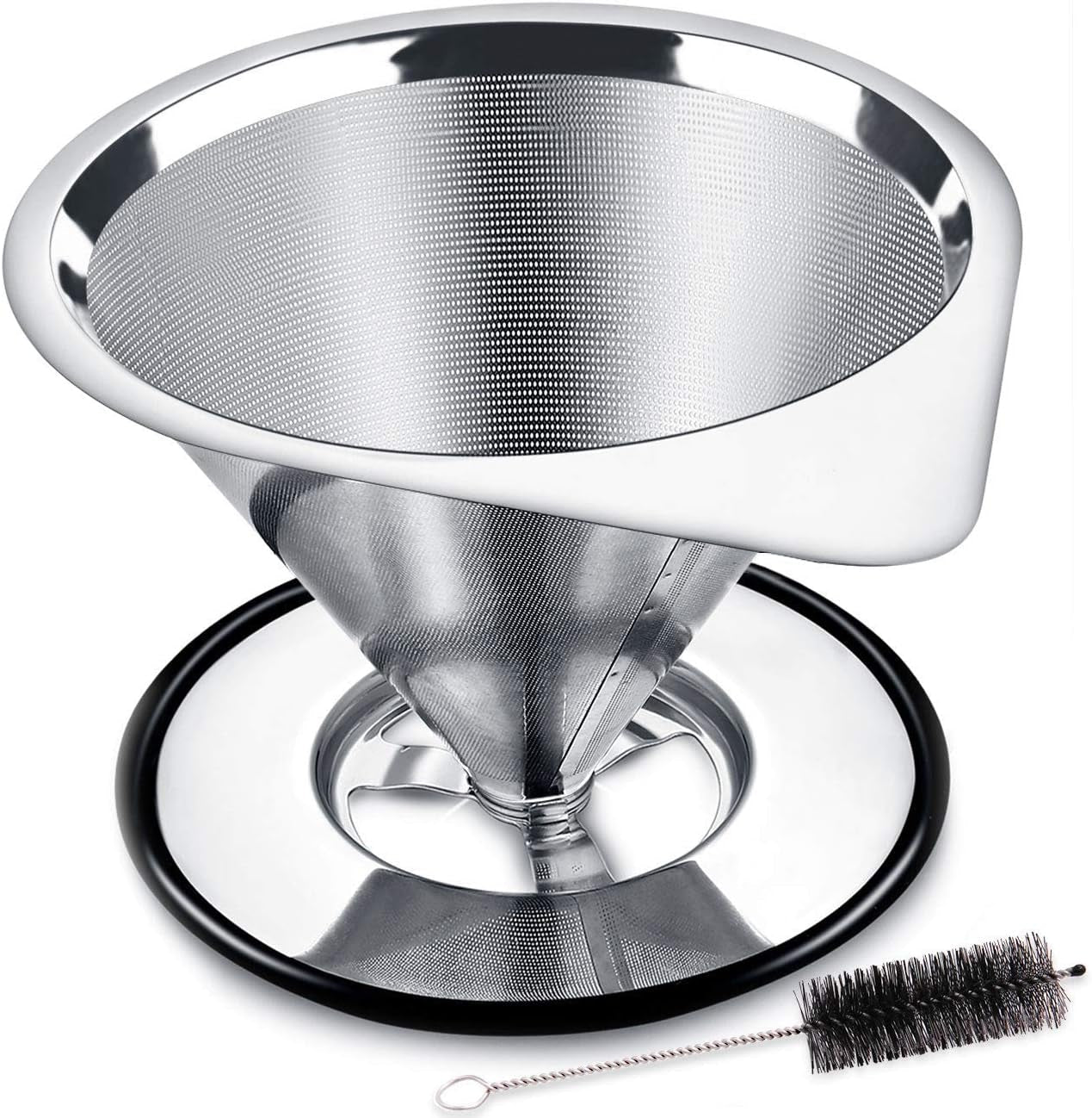pour-over-coffee-dripper-stainless-steel-coffee-filter-metal-cone-filter-paperless-reusable-coffee-filter-single-cup-coffee-maker-1-2-cup-with-non-slip-cup-stand-and-cleaning-brush