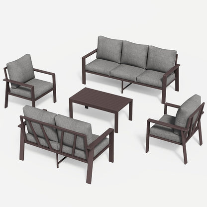 Aluminum Patio Furniture Set 5 Pieces Modern Patio Conversation Sets for Porch, Deck, Garden, 7-Seat Outdoor Furniture Metal Sofa Set with 4" Water-Resistant Cushion & Coffee Table,Gray8