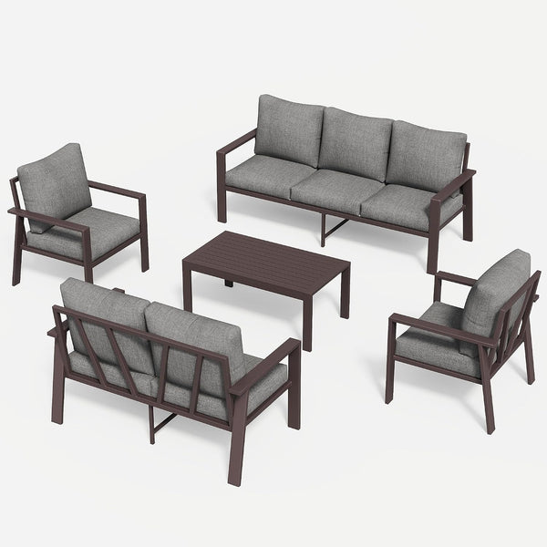 Aluminum Patio Furniture Set 5 Pieces Modern Patio Conversation Sets for Porch, Deck, Garden, 7-Seat Outdoor Furniture Metal Sofa Set with 4" Water-Resistant Cushion & Coffee Table,Gray8