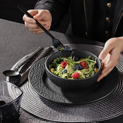 Black Dinnerware Sets, 24-Piece Plates and Bowls Sets, Matte Marble5
