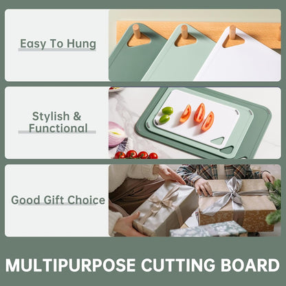 Plastic Cutting Board Set of 3-Cutting Boards for Kitchen BPA Free | Large-Small Chopping Boards, Non-Slip for Cooking, Dishwasher Safe, Camping, Portable, with Grip Handle, Sage Green5
