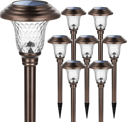 Metal & Glass Solar Lights Outdoor, 8 Pack LED Garden Lights8