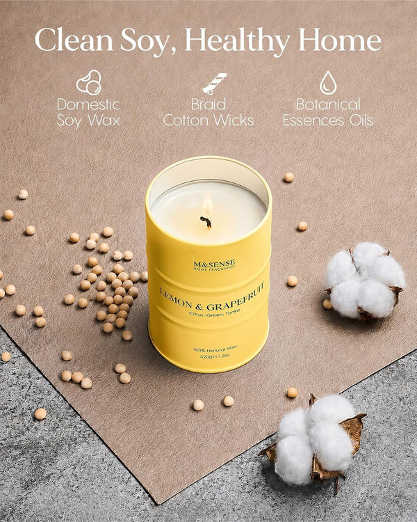 Fall Lemon Soy Candles,Fresh Citrus Grapefruit Peel Scented 11.3Oz3