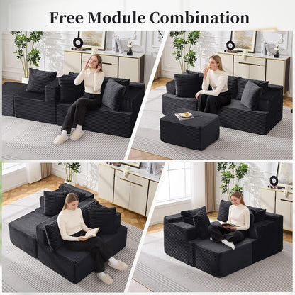 Cloud Modular Sectional Sofa with L-Shaped, Boneless Couches for Living Room, Fluffy Comfy Corduroy Deep Seat with Ottoman, Bedroom, Apartment, No Assembly Required5