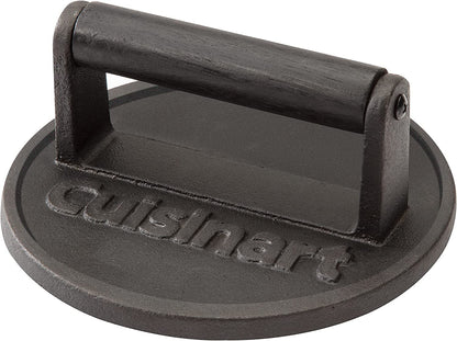 Smash Burger Press, Cast Iron, 6.5" round Burger Smasher | Hamburger Press with round Flat Edge for Crispy Carmelization, the Go-To Grill Press for Indoor and Outdoor Cooking, CISB-1111