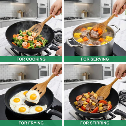 Acacia Wood Cooking Utensils Set Kitchen Spatula Teak Wooden Slotted Spoons5