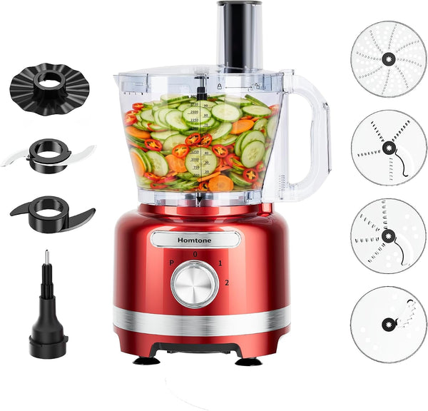 16 Cups Food Processor, Large Food Chopper with French Fry Cutter, 9 Functions 7 Blades for Shredding, Slicing, Doughing for Home Use, 3 Speeds, 600W (Bright Metallic Red, 16 Cup)1