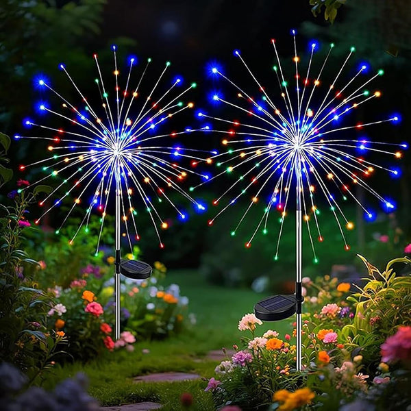 Solar Garden Lights Outdoor Waterproof, 2 Pack 200 LED Colorful Solar Firework Lights, 8 Modes Twinkling Fairy Lights Decorative for Yard Patio Pathway Garden Labor Day Decor1