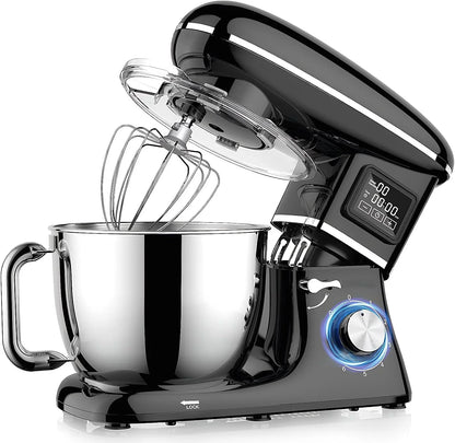 Electric Stand Mixer with LED Display & Timer 6.5QT Bowl Stainless Steel, 1350W 6-Speeds Kitchen Stand up Mixer for Baking Cakes Cookie Bread Salad Food with Egg Whisk, Dough Hook, Beater1